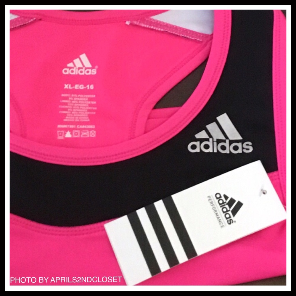 ADIDAS SPORT TANK ATHLETIC BLACK & PINK GYM SPORTS BRA CROPPED TANK - Picture 2 of 8